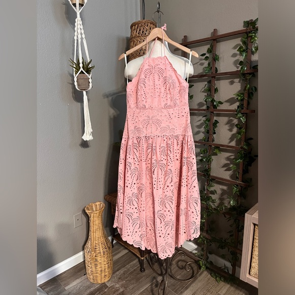 ▪️Farm Rio Palm Tree scalloped broderie anglaise cotton midi dress - Picture 5 of 14